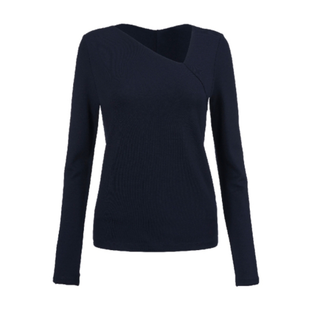 CAbi Elegant Black/Navy Asymmetrical Long Sleeve Top